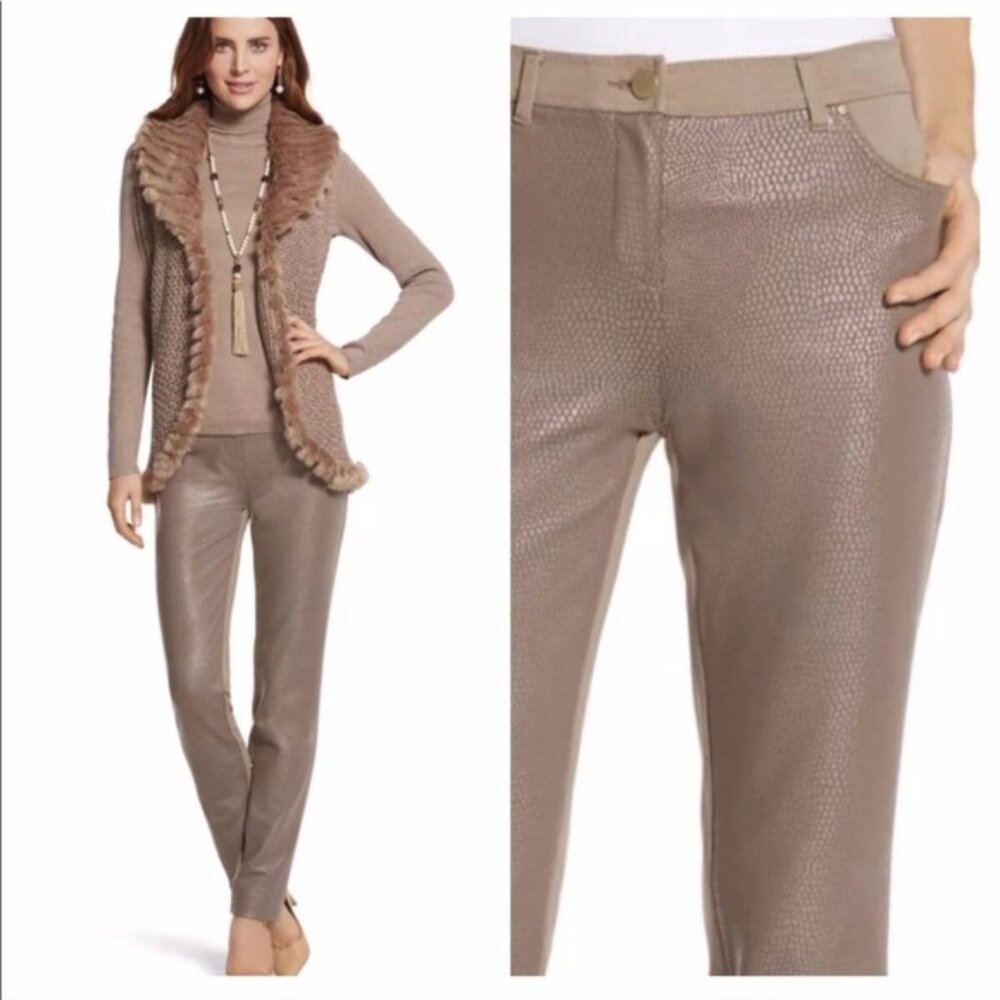 Chico’s Foiled Piece Front Ponte Slim‎ Pant Snake size 2 High Waist 12 Stretch